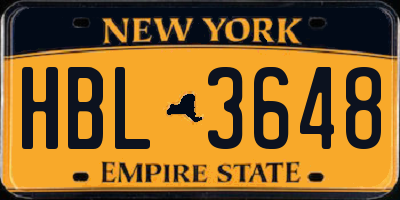 NY license plate HBL3648