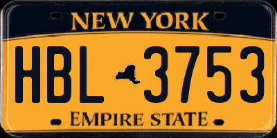 NY license plate HBL3753