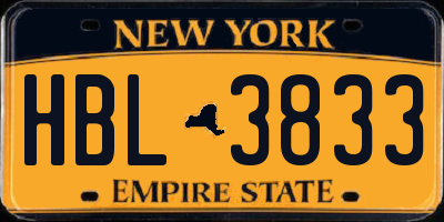NY license plate HBL3833