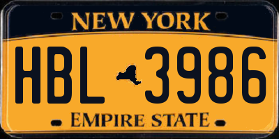 NY license plate HBL3986
