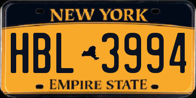 NY license plate HBL3994