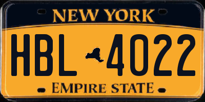 NY license plate HBL4022