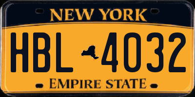 NY license plate HBL4032