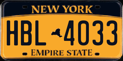 NY license plate HBL4033