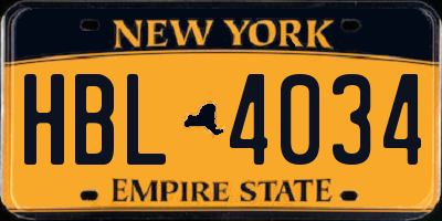 NY license plate HBL4034