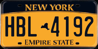 NY license plate HBL4192
