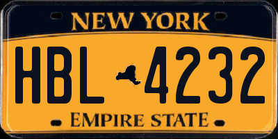 NY license plate HBL4232