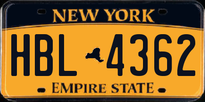 NY license plate HBL4362