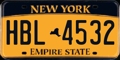NY license plate HBL4532