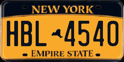 NY license plate HBL4540