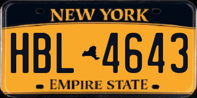 NY license plate HBL4643