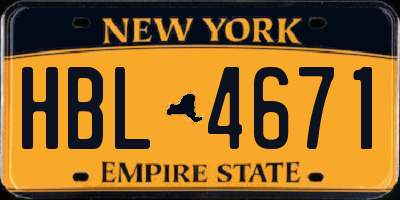 NY license plate HBL4671