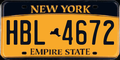 NY license plate HBL4672