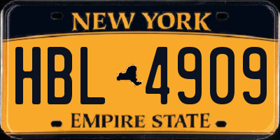 NY license plate HBL4909