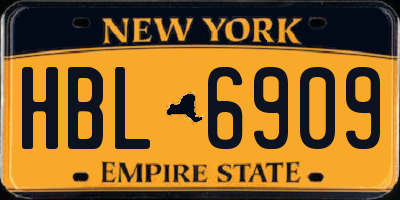 NY license plate HBL6909