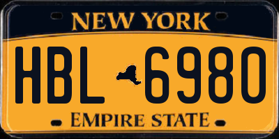 NY license plate HBL6980