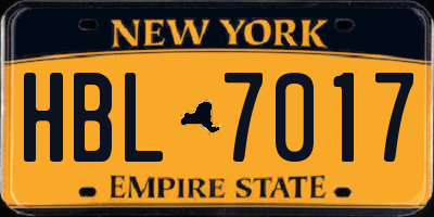 NY license plate HBL7017