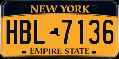 NY license plate HBL7136