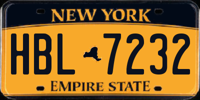 NY license plate HBL7232