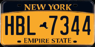 NY license plate HBL7344