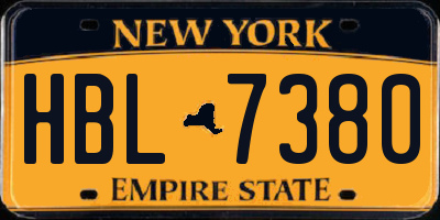 NY license plate HBL7380