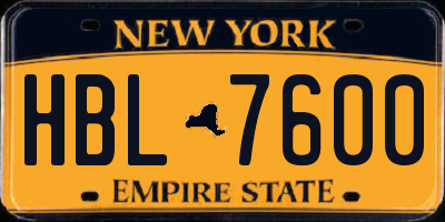 NY license plate HBL7600