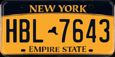 NY license plate HBL7643