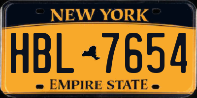 NY license plate HBL7654