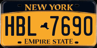 NY license plate HBL7690