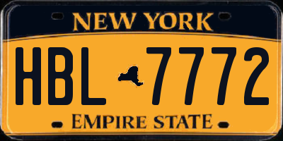 NY license plate HBL7772
