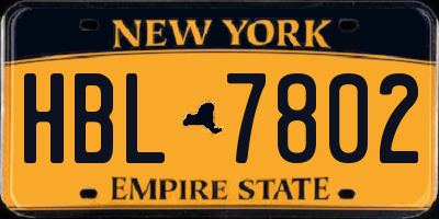 NY license plate HBL7802