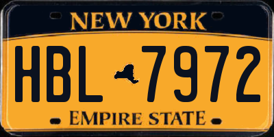 NY license plate HBL7972