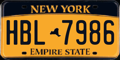 NY license plate HBL7986