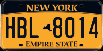 NY license plate HBL8014