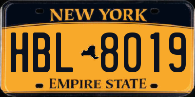 NY license plate HBL8019