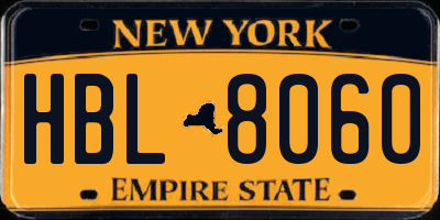 NY license plate HBL8060