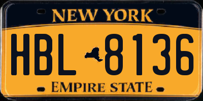 NY license plate HBL8136
