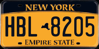 NY license plate HBL8205