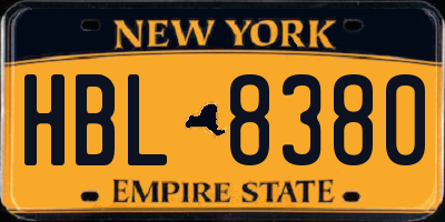 NY license plate HBL8380