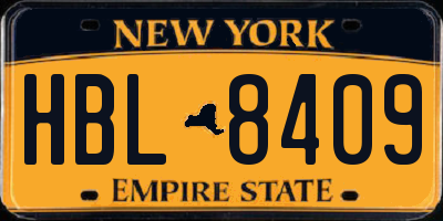 NY license plate HBL8409