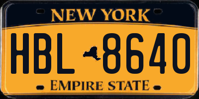 NY license plate HBL8640