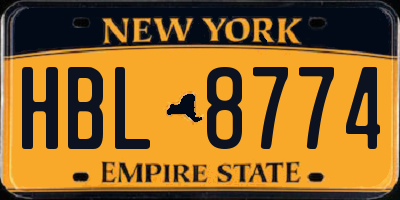 NY license plate HBL8774