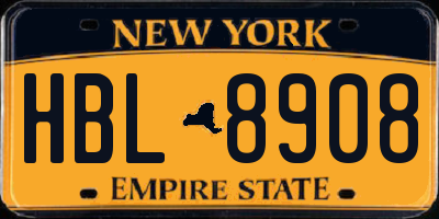NY license plate HBL8908