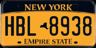 NY license plate HBL8938
