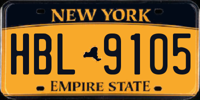 NY license plate HBL9105