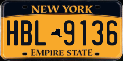 NY license plate HBL9136
