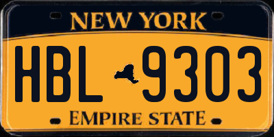 NY license plate HBL9303