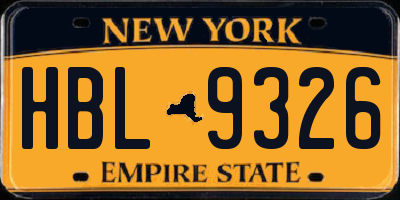 NY license plate HBL9326