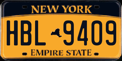NY license plate HBL9409