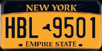 NY license plate HBL9501